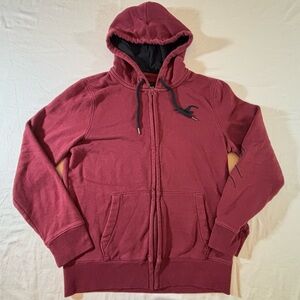 Hollister Must-Have Zip Hoodie Maroon Small Logo Script Full Zip Sweatshirt